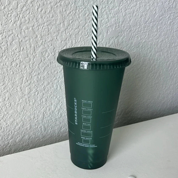 3/$24 Starbucks "Coffee All The Way" Green Reusable Cold Cup & Candy Cane Straw - Picture 2 of 5
